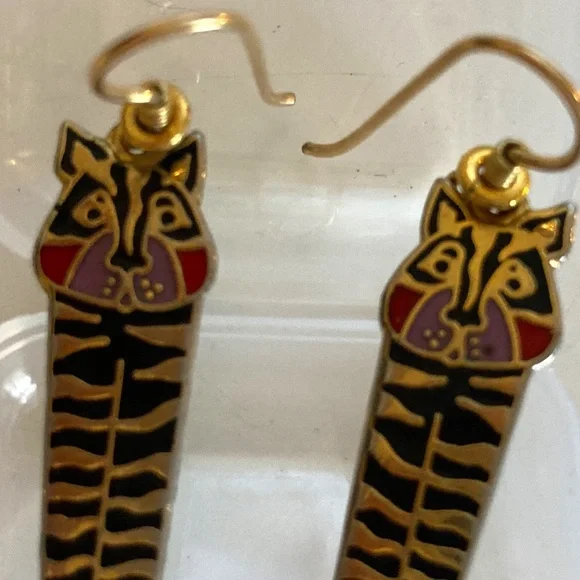 Laurel Burch Vintage Gold Plated Earrings Signed "JUNGLE TIGER" circa 1991-1993 - Picture 2 of 4